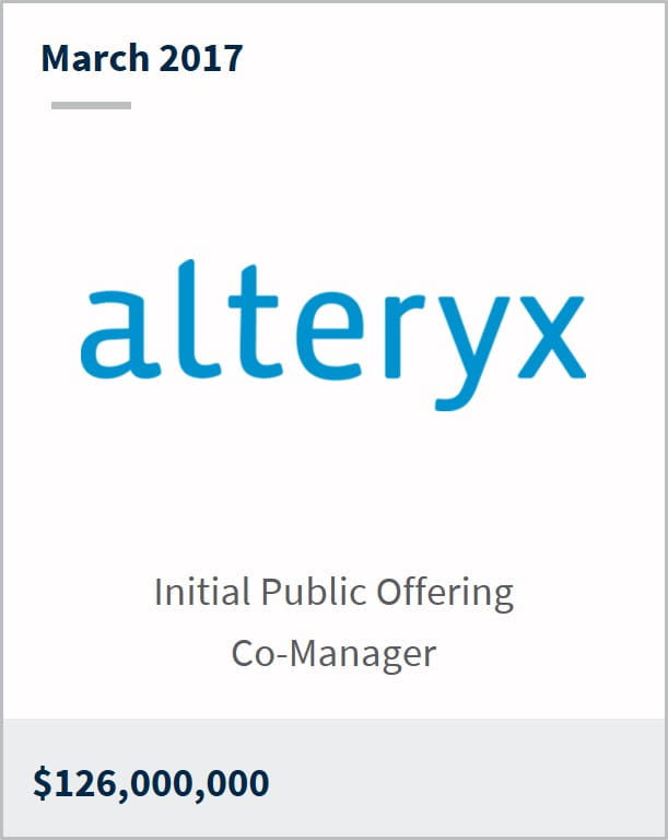 March 2017 Alteryx Inc $126,000,000 initial public offering co-manager