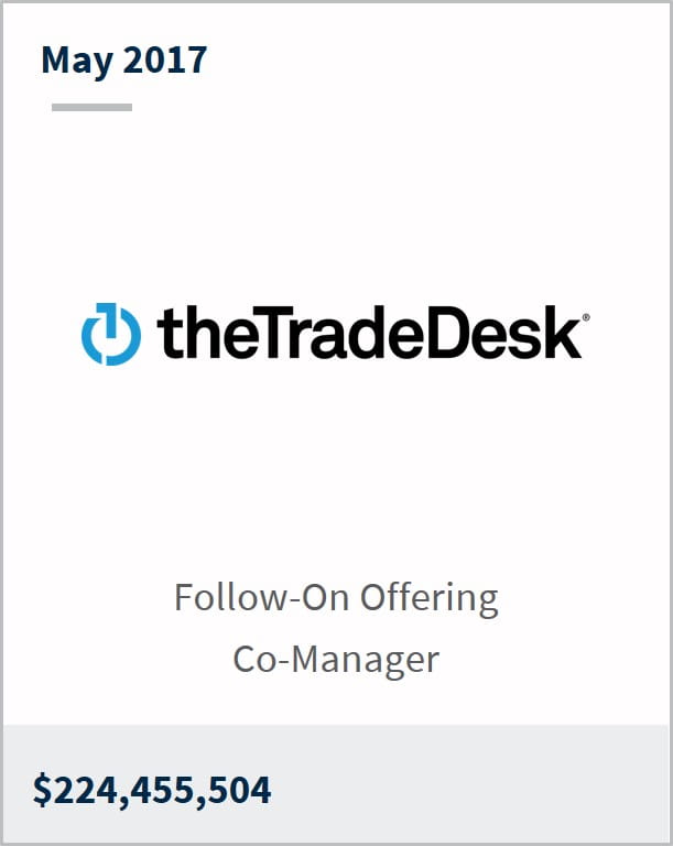 May 2017 The Trade Desk $224,455,504 follow-on offering co-manager