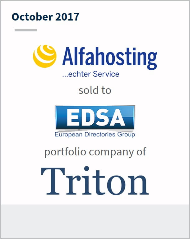 October 2017 Alfahosting sold to EDSA a portfolio company of Triton