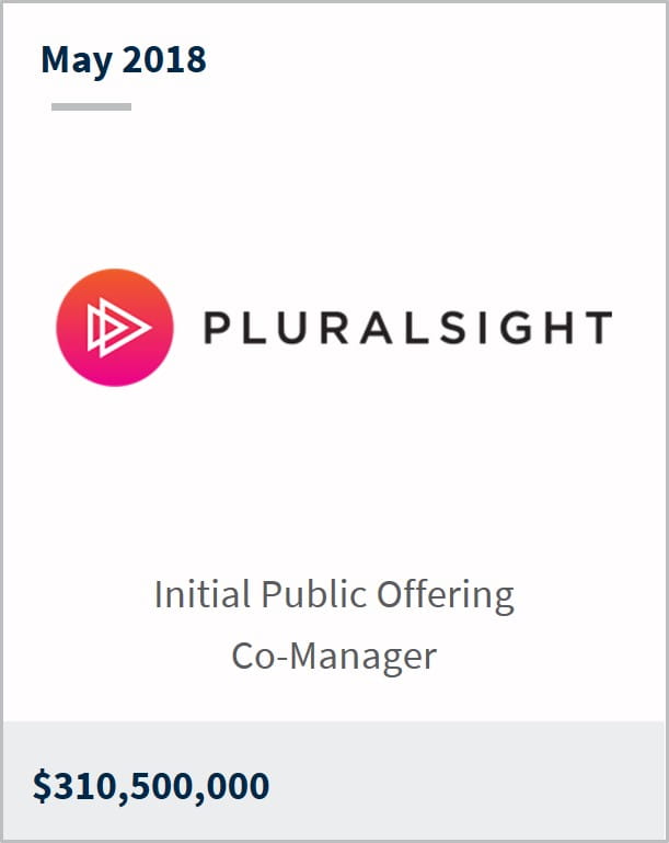 May 2018 Pluralsight Inc $310,500,000 initial public offering co-manager
