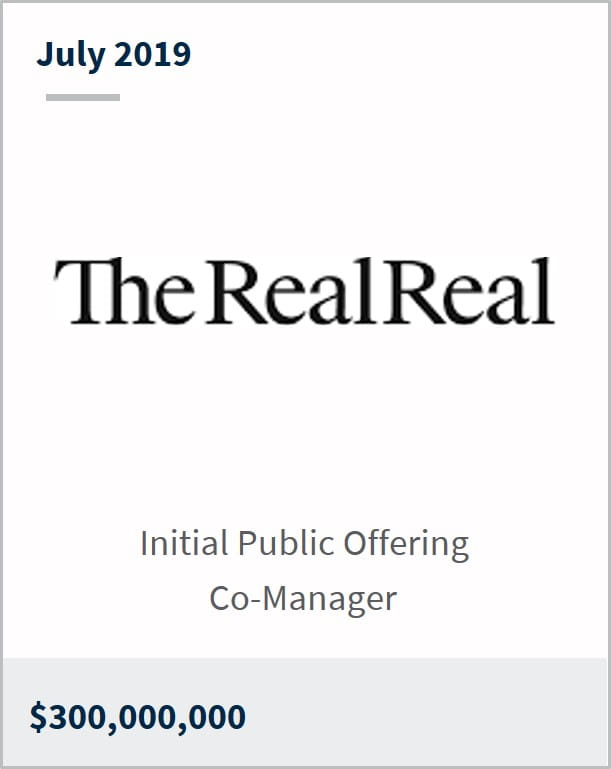 July 2019 The RealReal $ 300M initial public offering co-manager