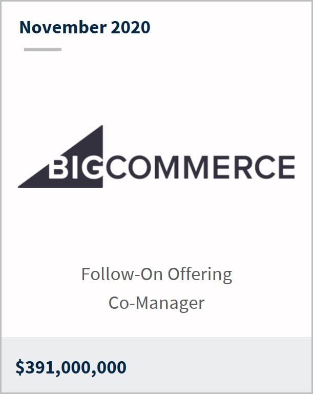 November 2020 BigCommerce $391,000,000 follow-on offering co-manager