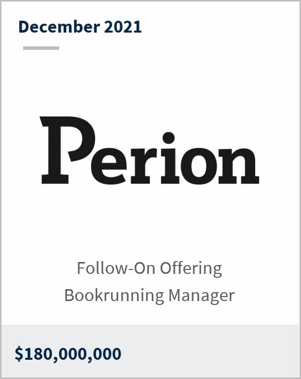 December 2021 Perion Network $180M follow-on offering bookrunning manager